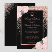 Elegant Zwart Roos Goud Roze Sweet 16 Verjaardag Kaart (Voorkant / Achterkant)