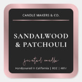 Elegant Zwart & Roos Goud Script Modern Candle Vierkante Sticker (Voorkant)