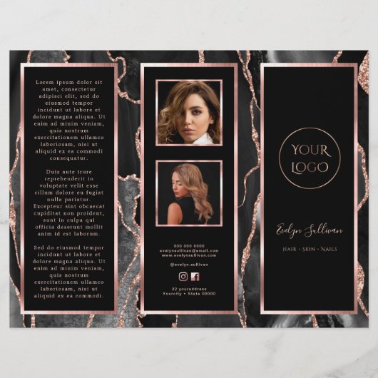 Elegant zwart Roos gouden agaat Brochure