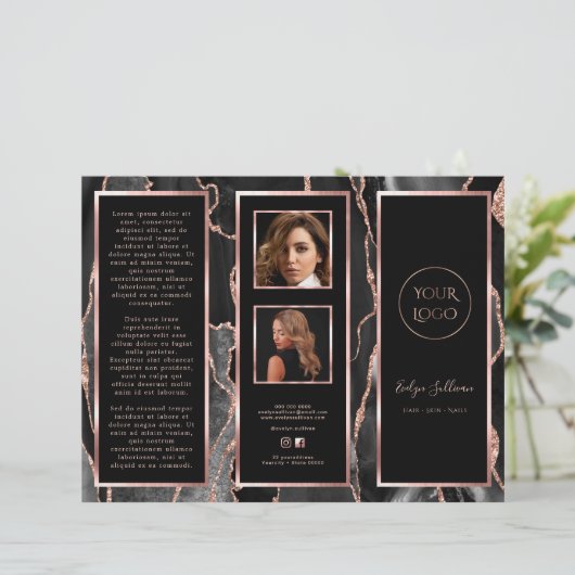 Elegant zwart Roos gouden agaat Brochure (Staand voorkant)