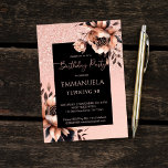 Elegant zwart roos gouden bloemenverjaardag sjablo kaart<br><div class="desc">Elegant zwart roos gouden bloemenfeest bewerkbare sjabloon uitnodiging direct digitaal downloaden,  zwart metallic roos gouden pioenen zwarte achtergrond verjaardagsfeestkaart</div>