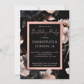 Elegant zwart roos gouden bloemenverjaardag sjablo kaart (Voorkant)