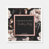 Elegant zwart roos gouden bloemenverjaardag sjablo servet (Voorkant)