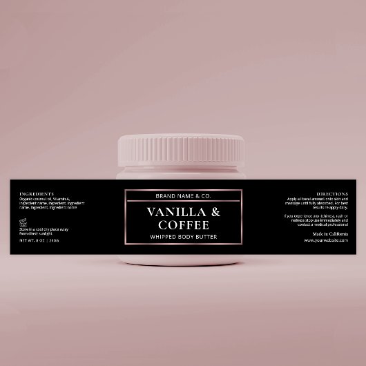 Elegant Zwart & Roos Gouden Body Butter Pot Label Waterfles Etiket