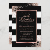Elegant Zwart Roos Gouden Confetti 40ste Verjaarda Kaart (Voorkant / Achterkant)