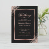 Elegant zwart Roos gouden Confetti verjaardagsfees Kaart (Staand voorkant)