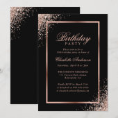 Elegant zwart Roos gouden Confetti verjaardagsfees Kaart (Voorkant / Achterkant)