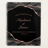 Elegant Zwart Roos Gouden Folie Agaat Foto Bruilof Planner (Voorkant)