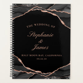Elegant Zwart Roos Gouden Folie Agaat Foto Bruilof Planner