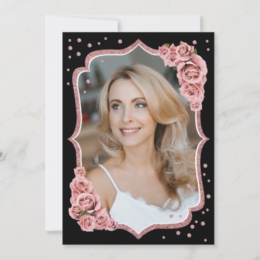 Elegant Zwart Roos Gouden Foto 50e Verjaardag Kaart (Achterkant)