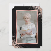 Elegant Zwart Roos Gouden Fotoviering van het Leve Kaart (Achterkant)