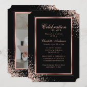 Elegant Zwart Roos Gouden Fotoviering van het Leve Kaart (Voorkant / Achterkant)