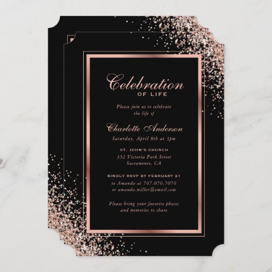 Elegant Zwart Roos Gouden Fotoviering van het Leve Kaart (Voorkant / Achterkant)