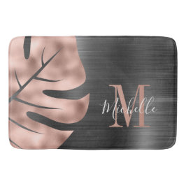 Elegant zwart Roos gouden palmblad monogram Badmat