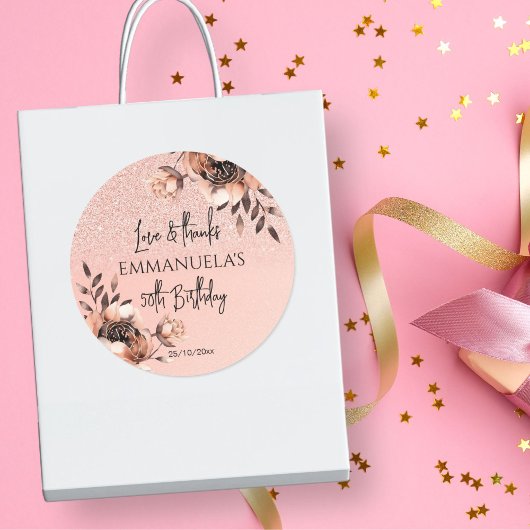 Elegant zwart roos gouden verjaardag dank je wel g ronde sticker