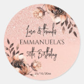 Elegant zwart roos gouden verjaardag dank je wel g ronde sticker (Voorkant)