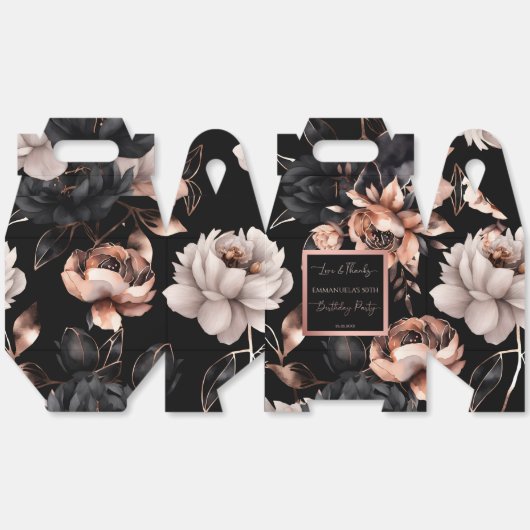Elegant zwart roos gouden verjaardagsgunsten sjabl bedankdoosjes (Ongevouwen)