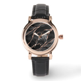 Elegant zwart Roos goudfolie agaat Horloge