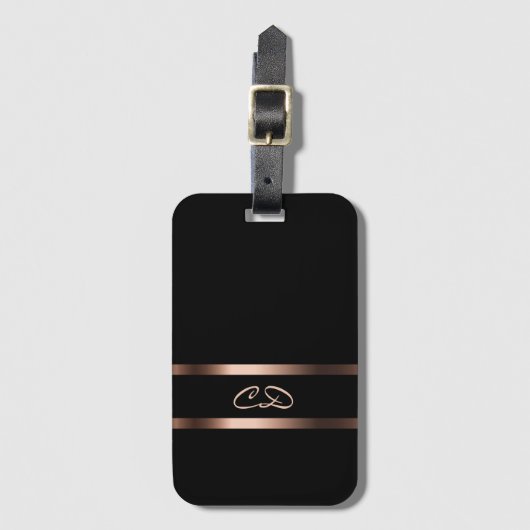 Elegant zwart roos goudmonogram initiaal bagagelabel (Voorkant (verticaal))
