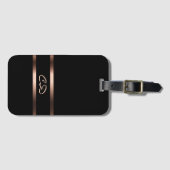 Elegant zwart roos goudmonogram initiaal bagagelabel (Voorkant (horizontaal))