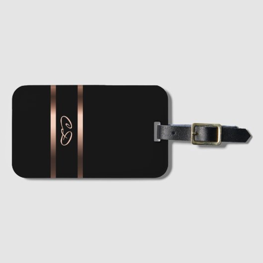 Elegant zwart roos goudmonogram initiaal bagagelabel (Voorkant (horizontaal))