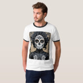 Elegant zwart Roos Sugar Skull Shirt (Voorkant volledig)