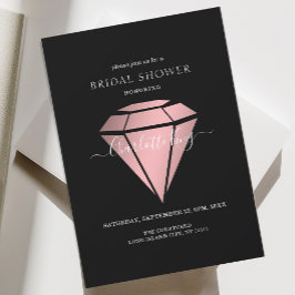 Elegant, Zwart, Rosegold Diamond Einladung Kaart