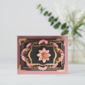 Elegant Zwart Roze 3D Bloem Ontwerp Groeten Kaart (Staand voorkant)