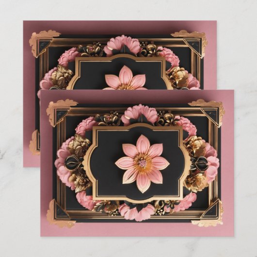 Elegant Zwart Roze 3D Bloem Ontwerp Groeten Kaart (Voorkant / Achterkant)