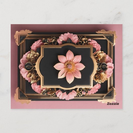 Elegant Zwart Roze 3D Bloem Ontwerp Groeten Kaart (Achterkant)