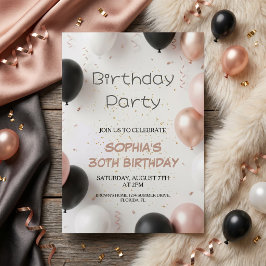 Elegant Zwart Roze Ballon Feest Kaart
