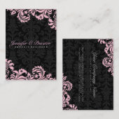Elegant Zwart & roze Bloemen Damasks 2 Visitekaartje (Voorkant / Achterkant)