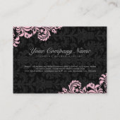 Elegant Zwart & roze Bloemen Damasks 2 Visitekaartje (Achterkant)