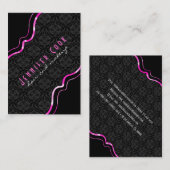 Elegant Zwart & Roze  Bloemen Damasks 2 Visitekaartje (Voorkant / Achterkant)
