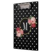 Elegant Zwart  Roze Bloemen Stippen Monogram Klembord (Links)