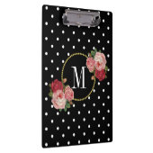 Elegant Zwart  Roze Bloemen Stippen Monogram Klembord (Rechts)