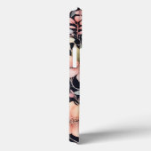 Elegant Zwart Roze Bloemen Waterverf Monogram Naam Case-Mate iPhone Case (Achterkant / Rechts)