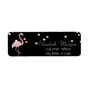 Elegant Zwart,Roze Flamingo Nep Goud Folie Confett Etiket
