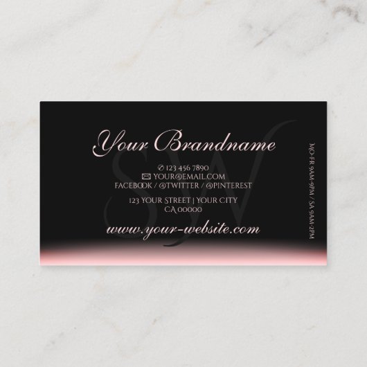 Elegant Zwart Roze Gradient Shadow Font Initialen Visitekaartje (Achterkant)