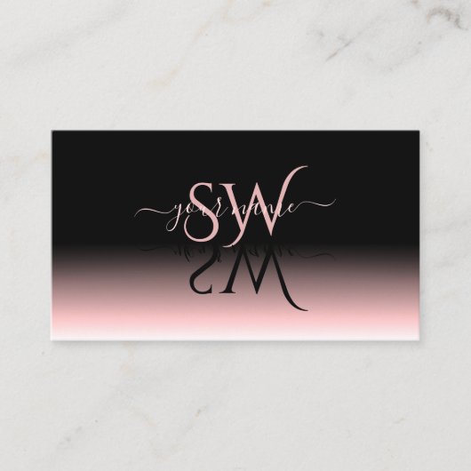 Elegant Zwart Roze Gradient Shadow Font Initialen Visitekaartje (Voorkant)