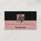 Elegant Zwart & Roze Haarsalon Logo QR Code Visitekaartje (Voorkant)