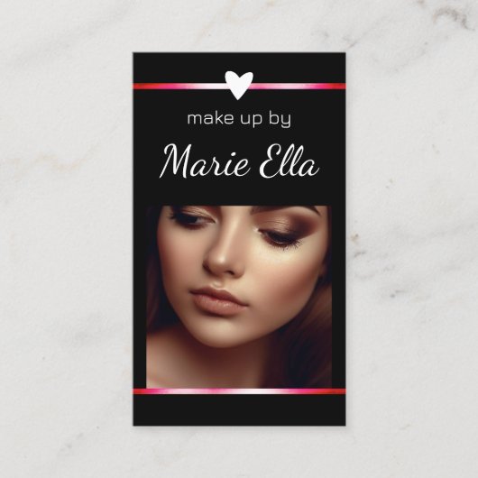 Elegant Zwart Roze Hart Foto QR Code Sjabloon Visitekaartje (Voorkant)