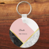 Elegant zwart-roze kleurenblok met naam sleutelhanger (Voorkant)