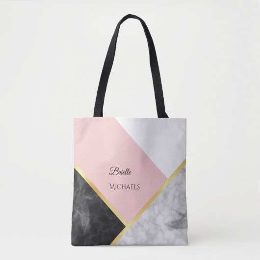 Elegant zwart-roze kleurenblok met naam tote bag (Voorkant)