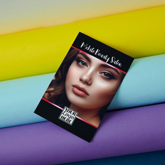 Elegant Zwart Roze Logo Foto QR Code Sjabloon Visitekaartje