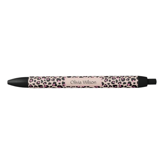 Elegant zwart roze luipaard huidpatroon monogram zwarte inkt pen (Voorkant)