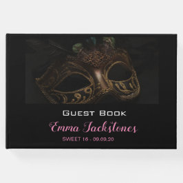 Elegant Zwart & Roze Masker Maskerade Sweet 16 Gastenboek