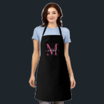 Elegant zwart roze monogram meisjesachtig vrouweli schort<br><div class="desc">Eenvoudig zwart Magenta Hot Pink Monogram Elegant Vrouwelijk Script Schort</div>