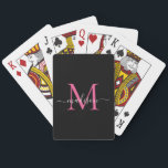 Elegant zwart roze monogram Stijlvolle scriptnaam Pokerkaarten<br><div class="desc">Elegante zwarte magenta hot blush roze monogram stijlvolle scriptnaam speelkaarten</div>