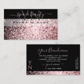 Elegant zwart roze mousserend glitter met monogram visitekaartje (Voorkant / Achterkant)